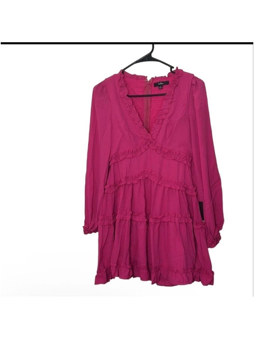 NWT Lulus Simply Darling Magenta Ruffled Long Sleeve Mini Dress - Size Large